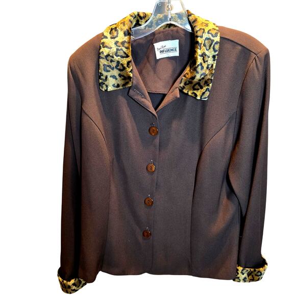 Pointed Influence Medium Brown Cheetah Women's Blazer Jacket Suit Coat Sz  8 10 - Picture 1 of 3